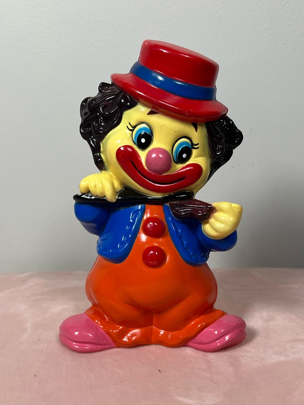 Vintage plastic clown bank- Red Hat, Orange Outfit